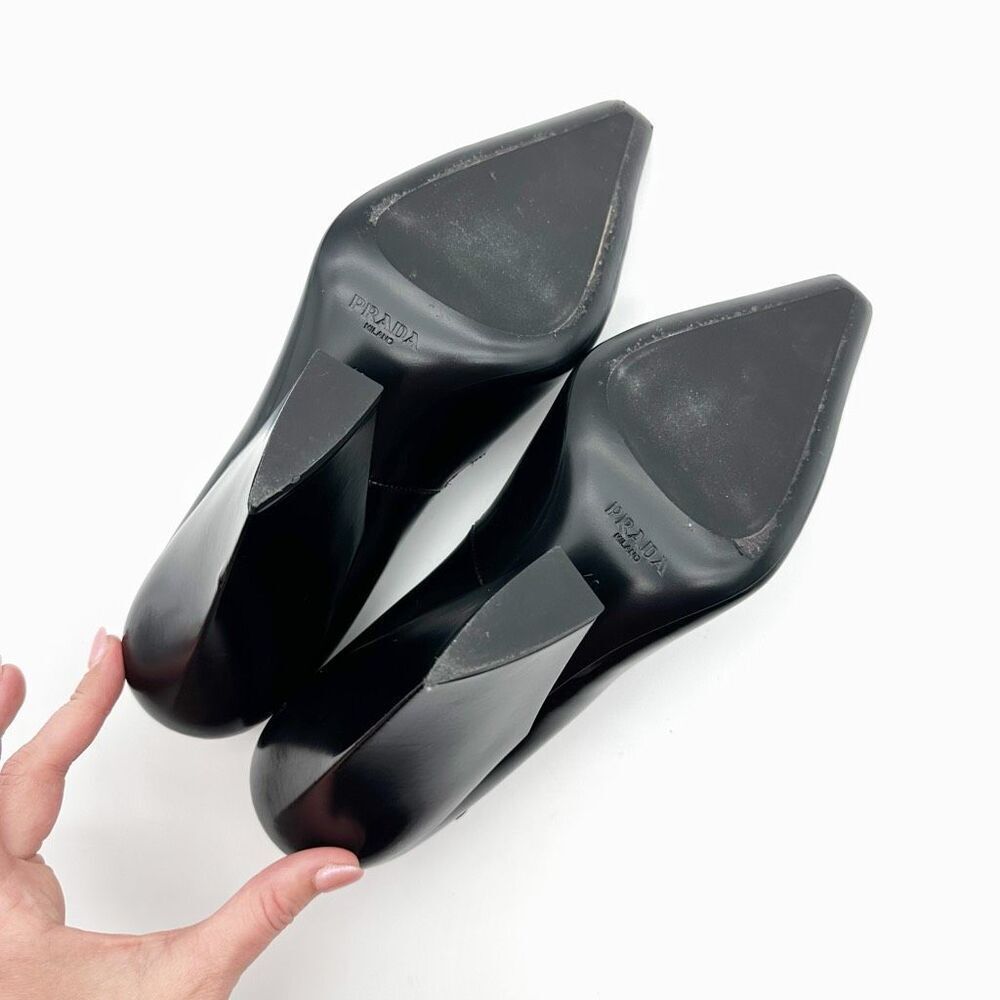 PRADA Modellerie Black Mary Jane Heels Size 40 US 9.5 Pointed Square Toe Pump - Picture 12 of 15